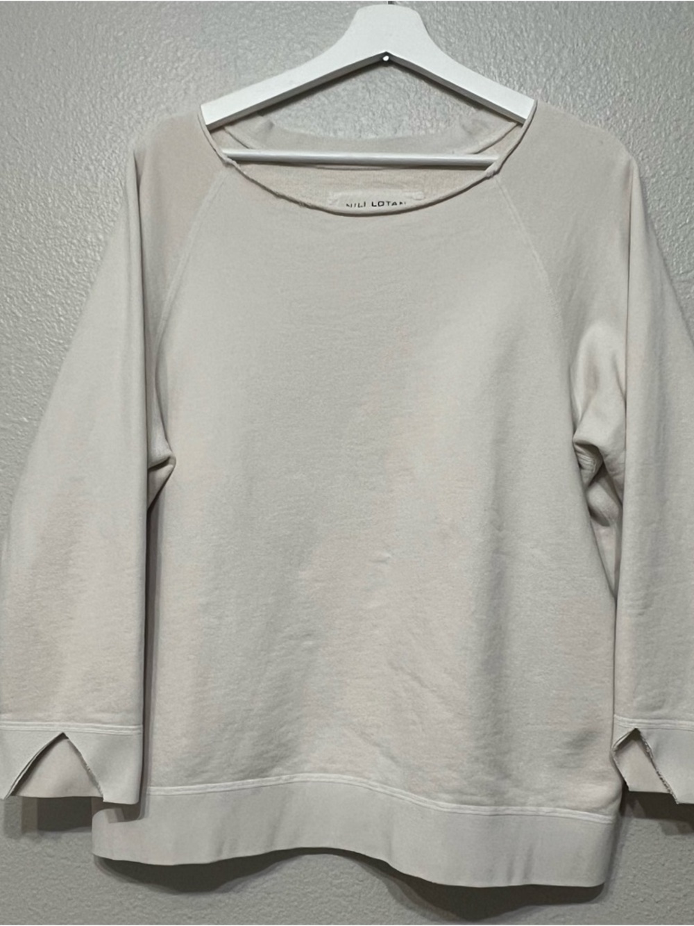 Nili Lotan Luka Washed Chalk Cotton Scoop Neck Sweatshirt Pullover Large